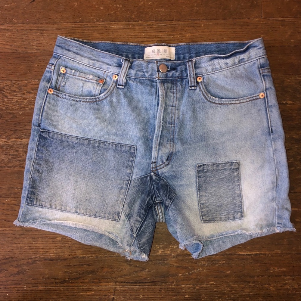 Free People Patchwork Denim Shorts